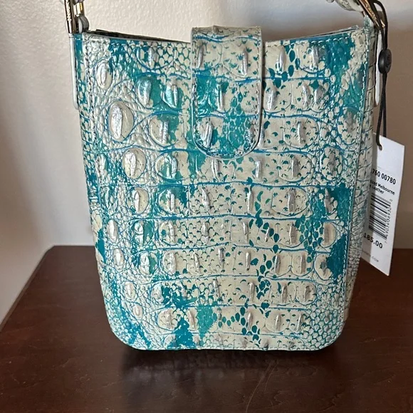 Brahmin Teal and Cream Croc-Embossed Crossbody Bag - Picture 7 of 11